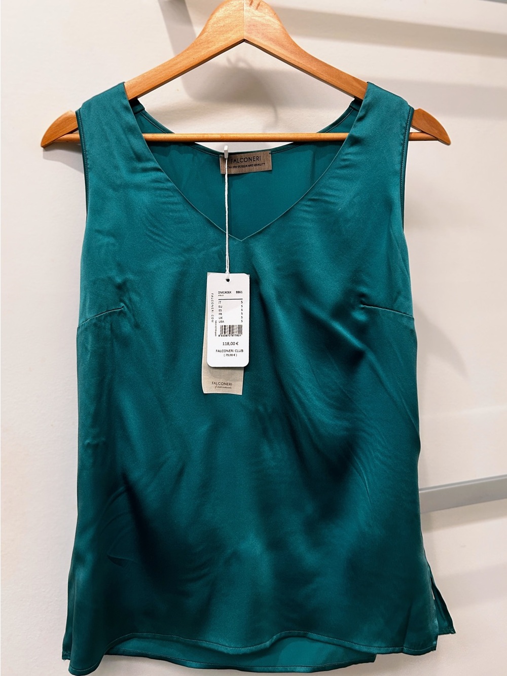 NWT-Falconeri Silk V-Neck Top – Emerald/Teal